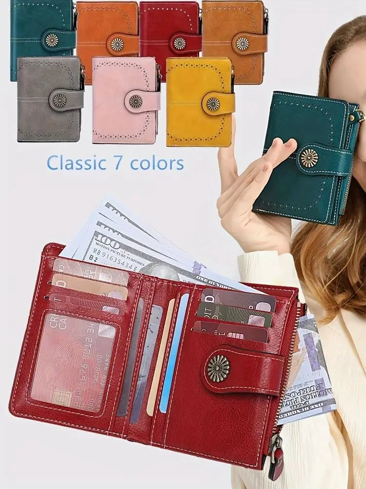 Women’s Short PU Wallet – Simple Plain Clutch, Casual Trendy Card Holder & Multifunctional Coin Bag for Daily Use