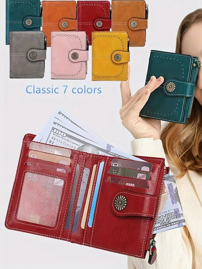 Women’s Short PU Wallet – Simple Plain Clutch, Casual Trendy Card Holder & Multifunctional Coin Bag for Daily Use