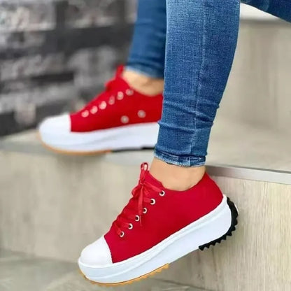 Speedy 2024 Classic White Canvas Shoes - Women's Lace-Up Casual Platform Sneakers