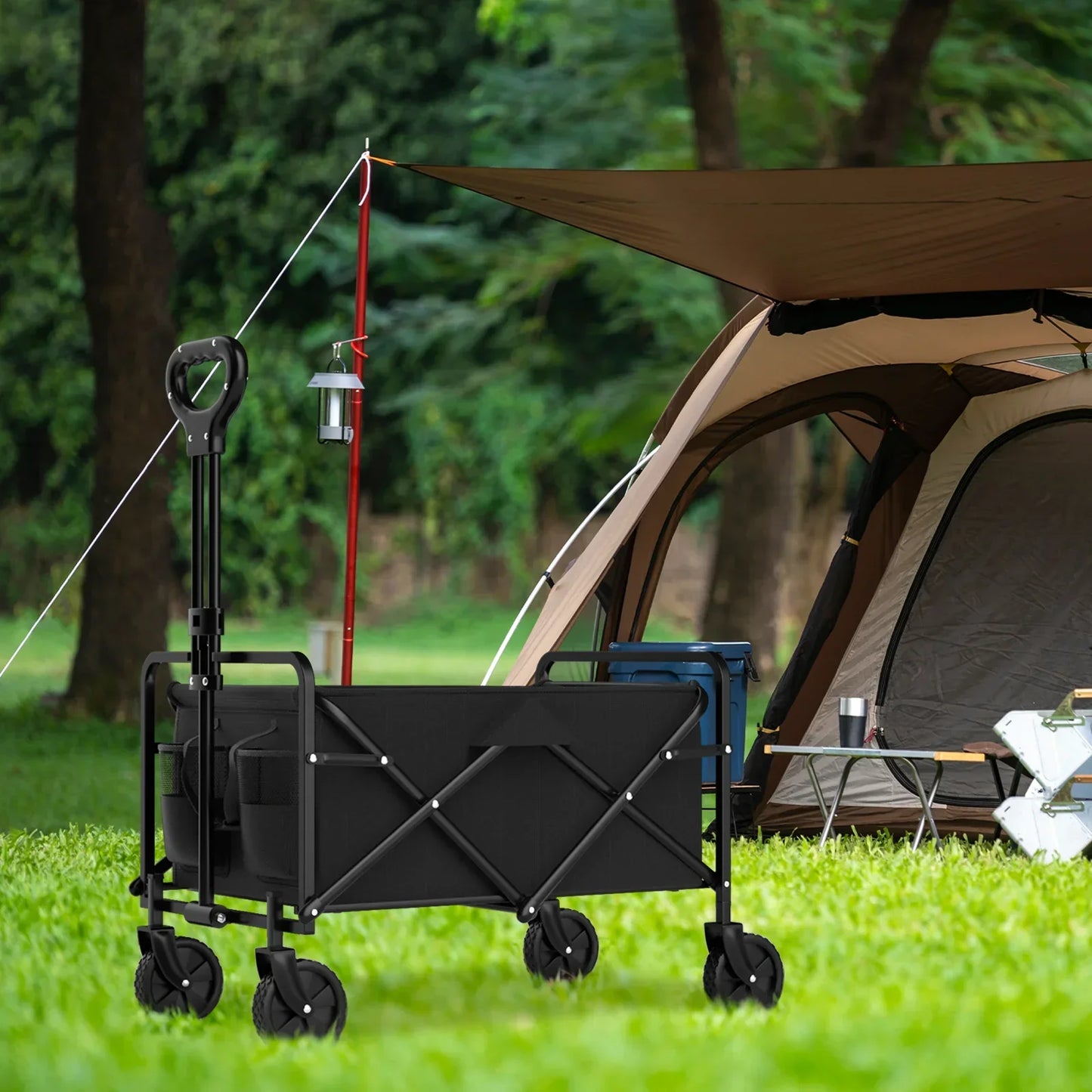 4-Wheel Foldable Garden Handcart – Heavy-Duty Portable Cargo Cart with One-Hand Carry & Easy Storage