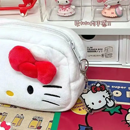 Cute Hello Kitty Plush Pencil Case – Large Capacity Stationery & Makeup Storage Bag for Students & Girls – Kawaii Party Gift