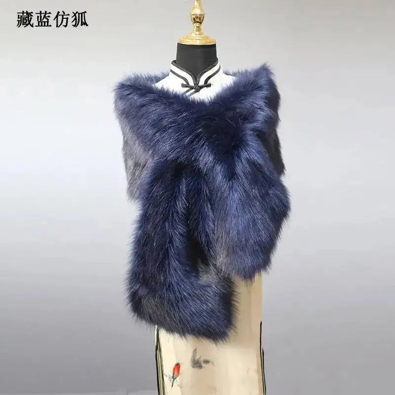 32-Color Luxury Faux Fox Fur Shawl – Women’s Plush Winter Scarf, Wrap & Cape for Wedding & Coat