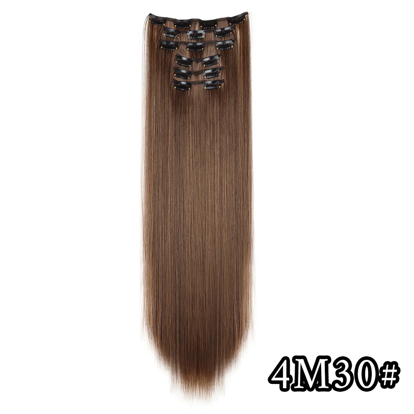 24-Inch 16 Clips-in Hair Extensions – Long Straight Synthetic Blonde & Black Hairpieces, Heat Resistant for Daily Use