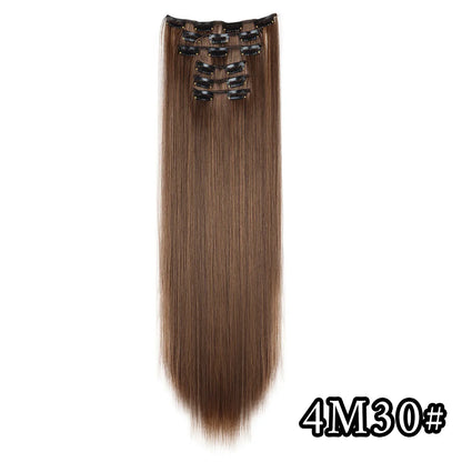 24-Inch 16 Clips-in Hair Extensions – Long Straight Synthetic Blonde & Black Hairpieces, Heat Resistant for Daily Use