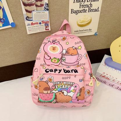 Cute Capybara Backpack | Large Capacity, Breathable Nylon Schoolbag for Students, Women & Girls, Ultra-Light Book Bag