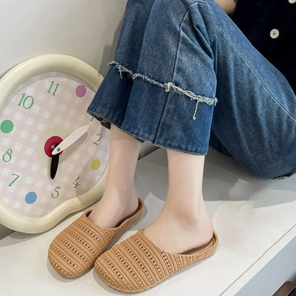 Women’s Breathable Hollow-Out Slippers - Lightweight Flat Anti-Slip Half Shoes
