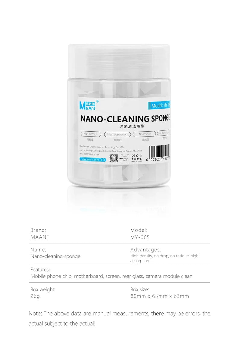 MaAnt MY-065 Nano Cleaning Sponge – Dust-Free Wipes for Phone Screens, Camera, PCB Flux & Glue Removal