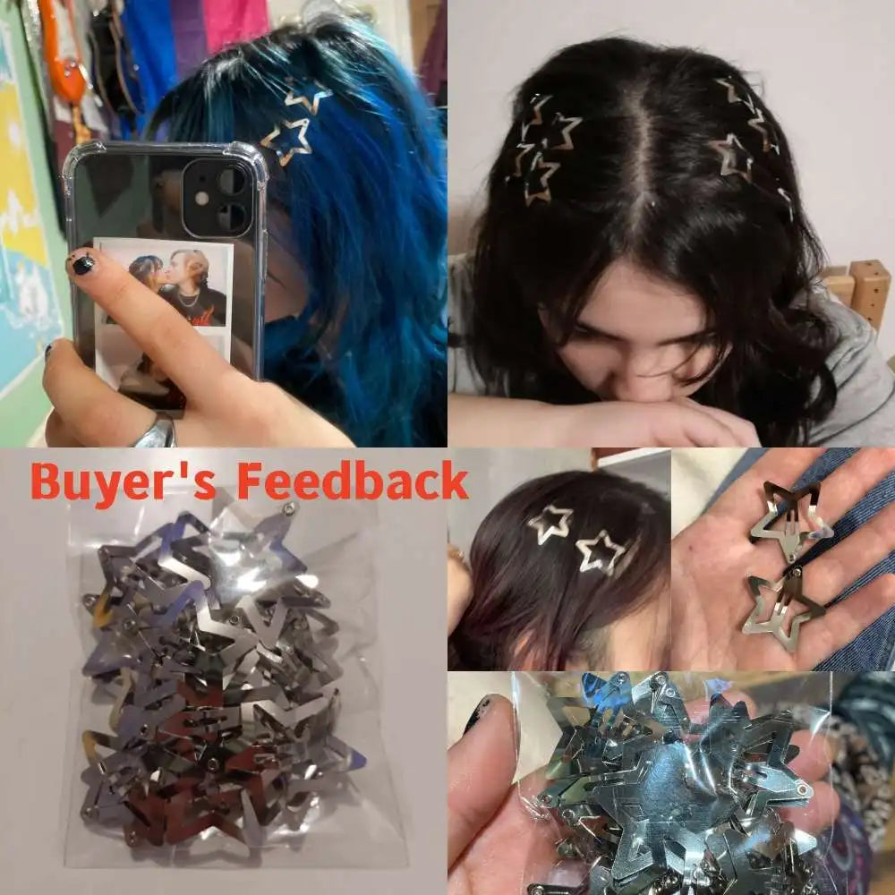 2/50PCS Y2K Silver Star Hair Clips – Filigree Metal Snap Hairpins for Girls, Nickel-Free Hair Jewelry Barrettes