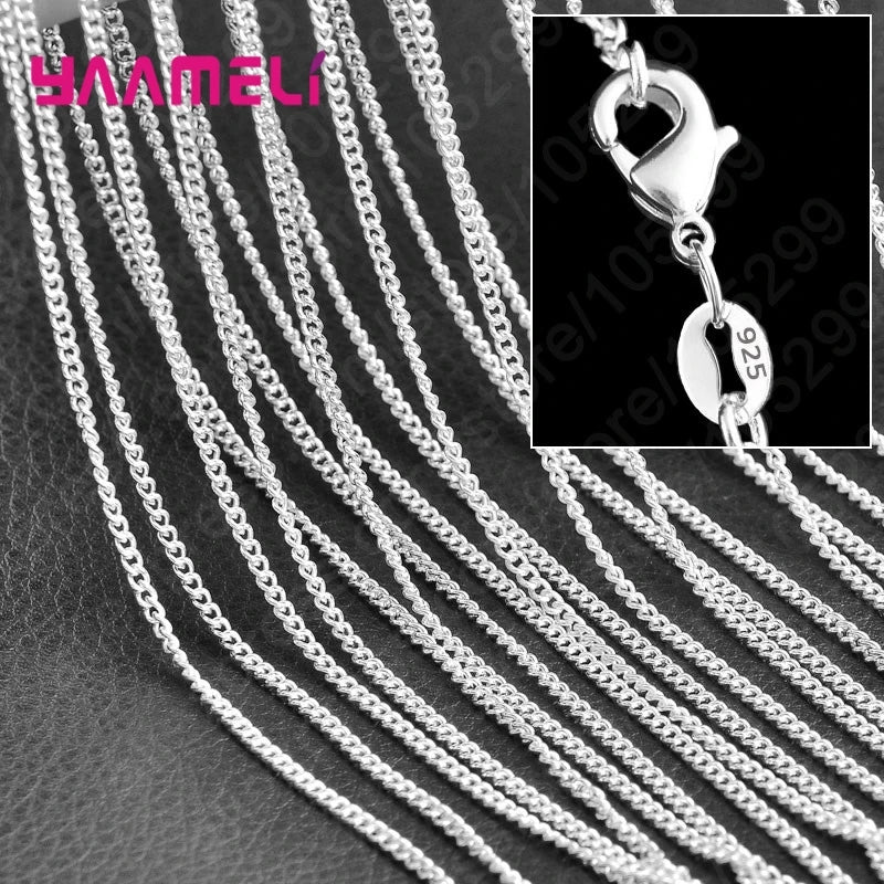 10PCS 925 Sterling Silver Charm Link Chain Necklaces – Smooth Lobster Clasp Jewelry, 16-30 Inch Adjustable