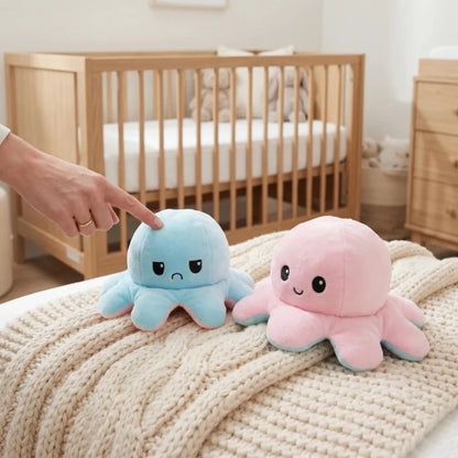 Double-Sided Octopus Plush Toy - Reversible Purple & Blue Flip Stuffed Animal with Embroidered Details