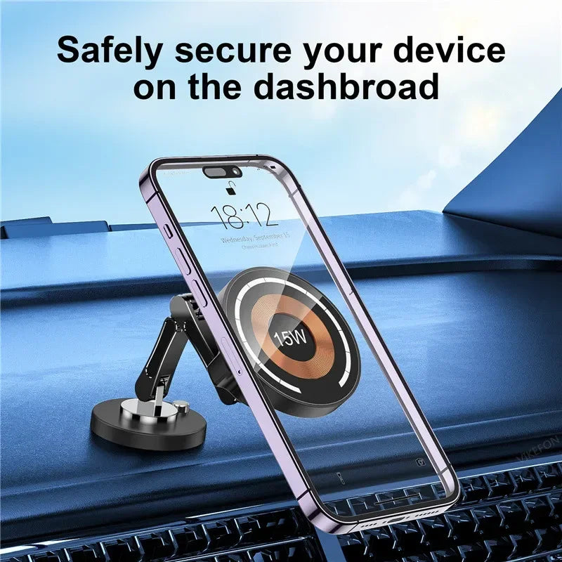Magnetic Wireless Car Charger Stand – Fast Charging Mount & Phone Holder for MagSafe iPhone 15/14/13/12 Series