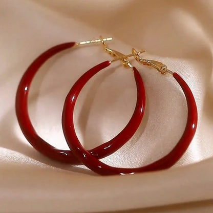 Women’s Big Red Circle Earrings – Simple Exquisite Fashion Niche Jewelry with Elegant Senior Sense Design