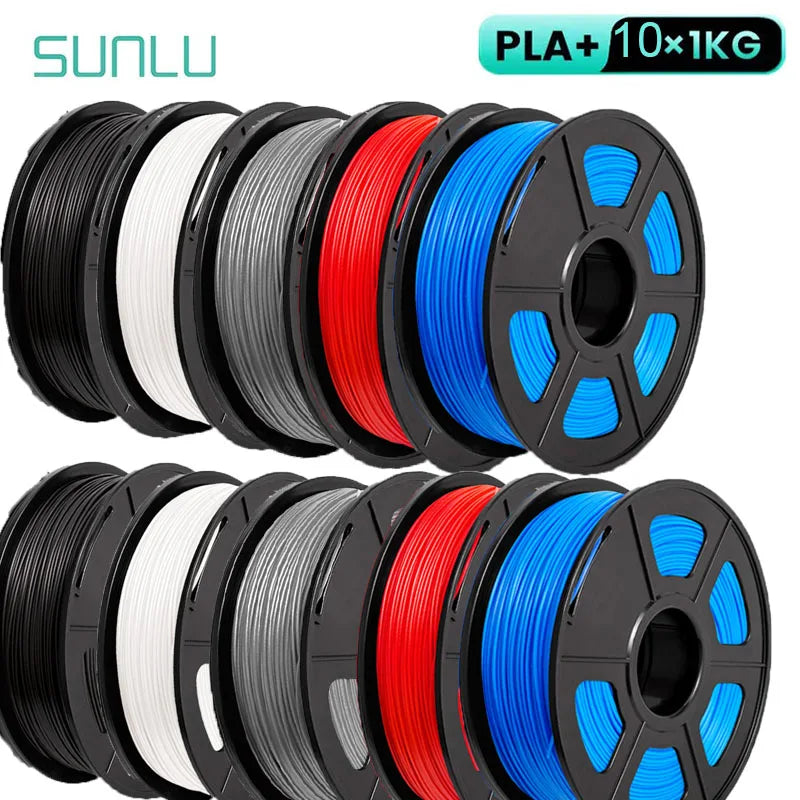 SUNLU 10KG 3D Printer Filament Set – 1.75mm PLA, PETG, PLA+ & Clear, 10 Rolls x 1KG Neatly Wound for 3D Printers & 3D Pens
