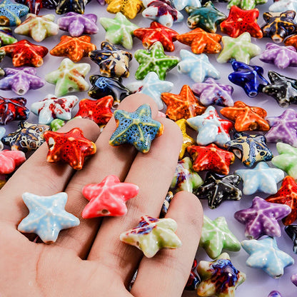 10/20/30PCS Colorful Ceramic Animal Beads – 2mm Hole Clownfish, Turtle, Star & Conch Shell for DIY Jewelry, Bracelets & Crafts