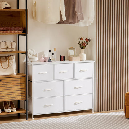White Wardrobe Closet with 5/7/10 Fabric Drawers – Bedroom Storage Chest Cabinet Furniture