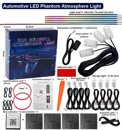 10/14/18-in-1 LED Car Ambient Lights – 213 64 Color RGB Bluetooth Rainbow Acrylic Strips, Atmosphere Lamp Kit 12V