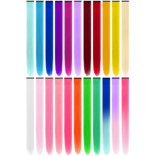 1/5/11 Pack 22" Clip-In Multi-Color Rainbow Hair Extensions – Synthetic Highlights for Girls, Women & Kids