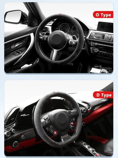 All-Season Suede Steering Wheel Cover — Ultra-Thin, Non-Slip, Breathable Fit for Round & D-Shaped Wheels