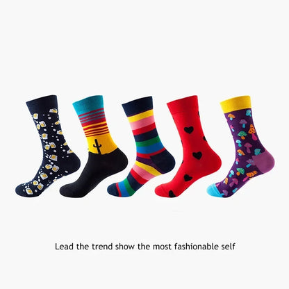 Men's Cotton Dress Socks 5-Pair Pack - Funny Casual Novelty Crew Socks Gift Set