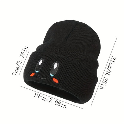 Big Eye Embroidery Beanie – Elastic Knit Winter Skull Cap, Hip Hop Style for Men & Women