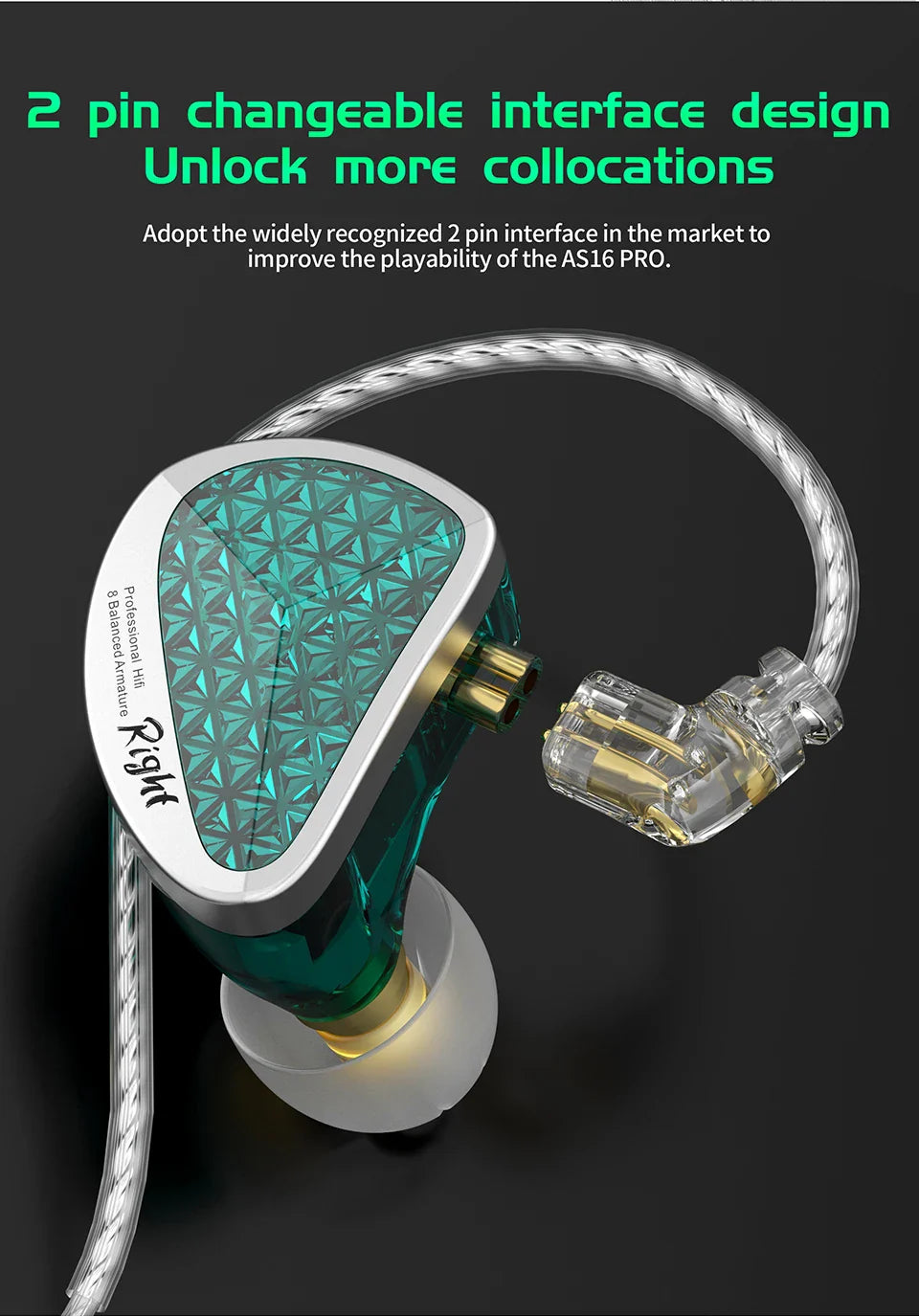 KZ AS16 PRO Wired In-Ear Headphones – 8BA Balanced Armature Earbuds with Microphone for MP3 & HiFi Bass Music