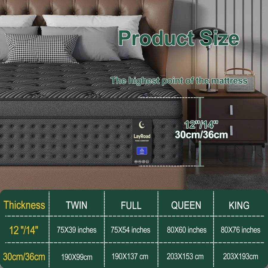 12-Inch Memory Foam Hybrid Mattress - Medium-Firm Pocket Spring Mattress in a Box for Twin, Full, Queen & King Beds
