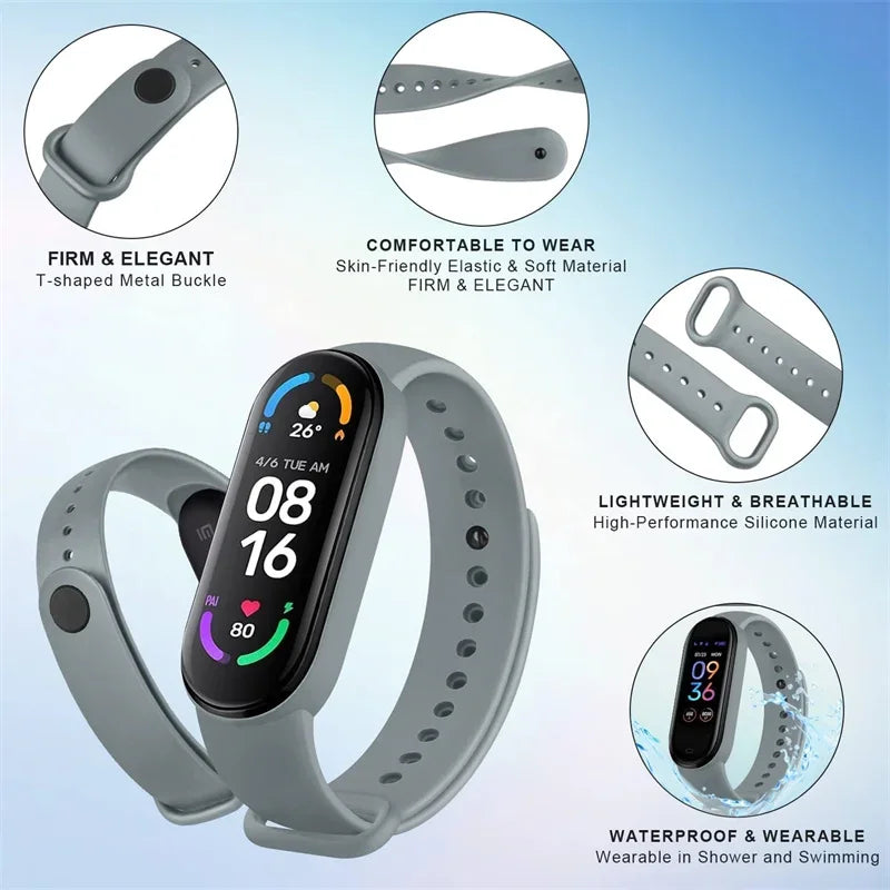 Silicone Watch Strap for Xiaomi Mi Band - Adjustable Replacement Wristband for Mi Band 3 4 5 6 7 Smartwatch