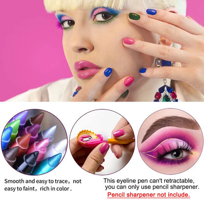 14 Color Metallic Eyeliner Pen – High Pigmented, Pearly Shimmer, Smokey & Punk Style, Long-Lasting & Waterproof