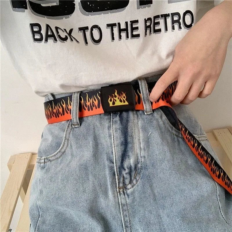 Punk Style Flame Belt – Trendy Hip-Hop Streetwear Accessory, Durable Unisex Fashion Decoration for Men & Women