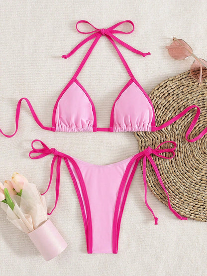 Sexy Contrast Color Micro Bikini Set 2026 – Women’s 2-Piece Mini Thong Swimwear Bathing Suit Beach Bikini Separates