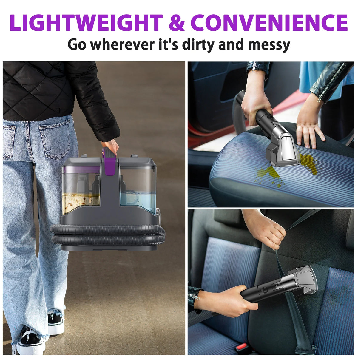 Portable Carpet & Upholstery Cleaner - 15KPa Spot Cleaning Machine for Carpets, Sofas & Car Seats