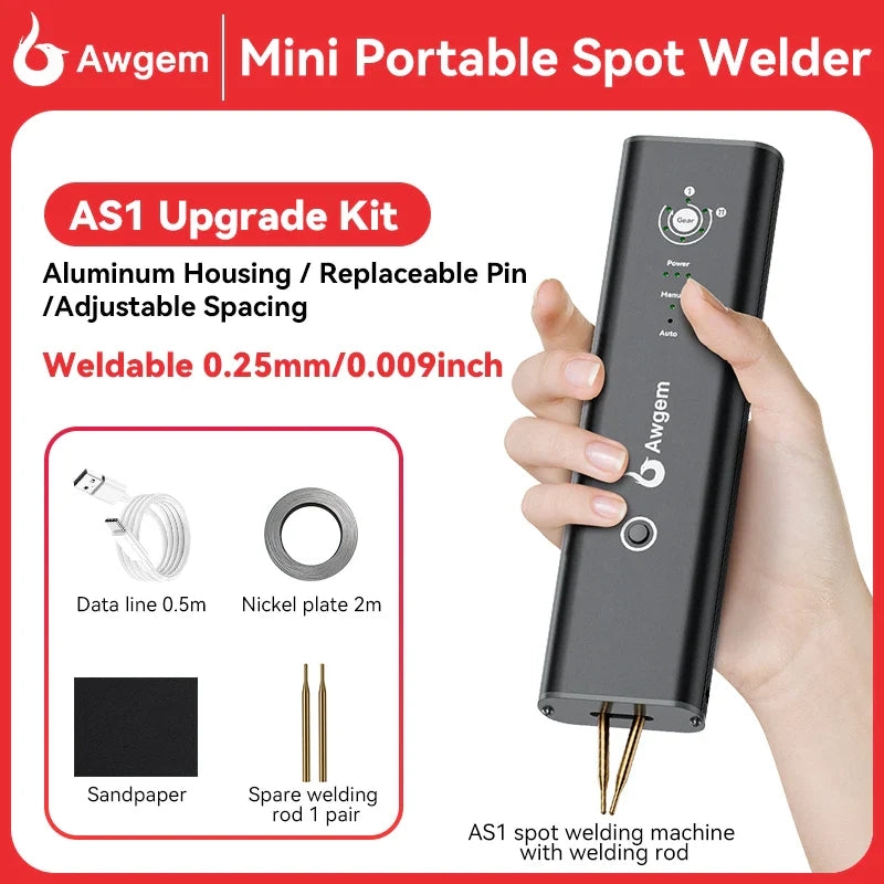 Awgem Portable Handheld Spot Welder – DIY Adjustable 99-Gear Welding Machine for 18650 Lithium Batteries