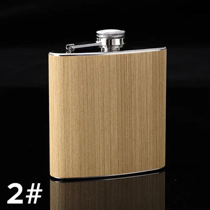 6oz Stainless Steel Hip Flask – Wood Grain Leather Wine Bottle, Portable Russian Flag Outdoor Flagon Gift for Men