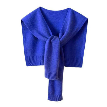 Striped Knitted Shawl Scarf – Warm Winter Cape with Fake Collar for Women