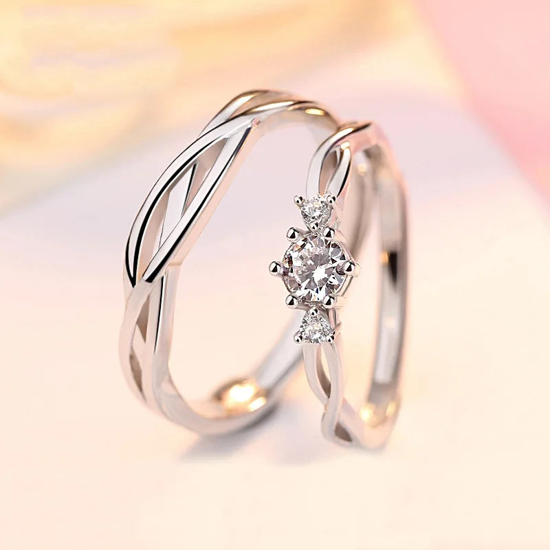 Luxury Zircon Couple Rings - Shiny Crown, Flower & Heart Design for Women & Men, Promise & Anniversary Wedding Jewelry