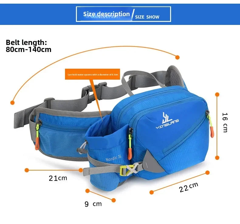 Nylon Waist Pack for Hiking & Running – Adjustable Lightweight Belt Bag with Water Bottle Holder for Outdoor Sports