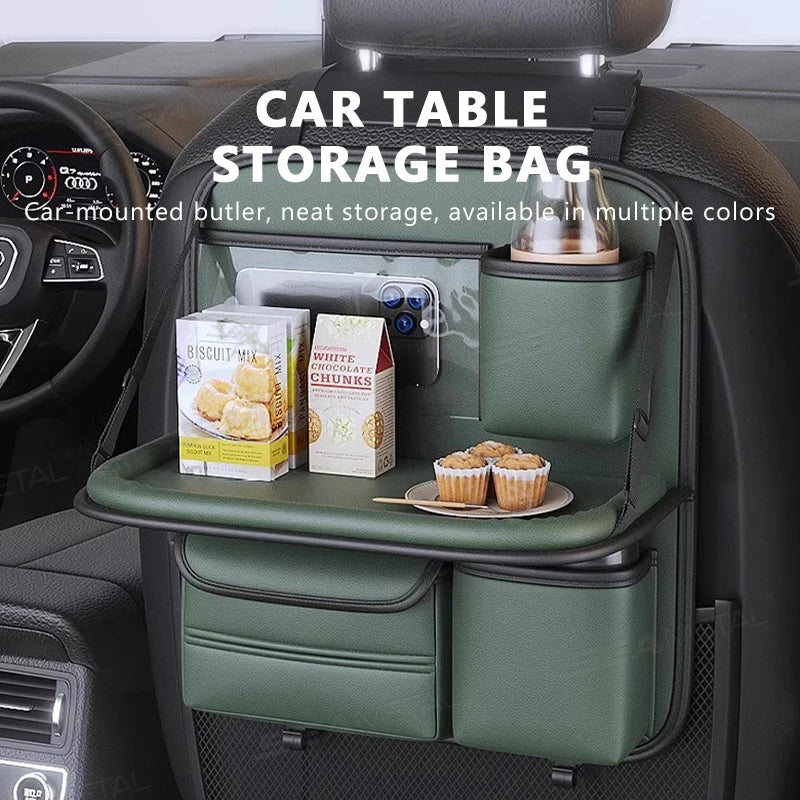 SEAMETAL 8 in 1 Car Seat Back Storage Bag – Foldable Tray, Waterproof & Wear-Resistant Organizer with Tissue & Cup Holder