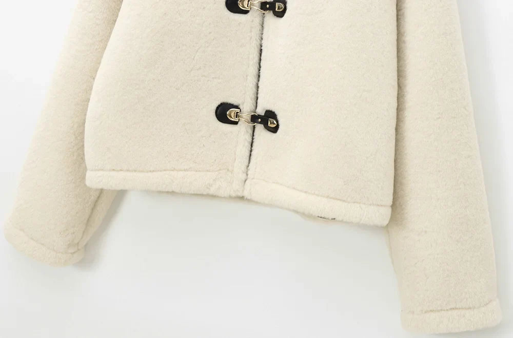 TRAF Women’s Thick Warm Faux Fur Jacket – Long Sleeve Coat with Front Toggle, Chic Fashion Outerwear