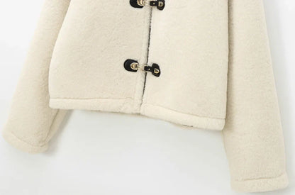 TRAF Women’s Thick Warm Faux Fur Jacket – Long Sleeve Coat with Front Toggle, Chic Fashion Outerwear