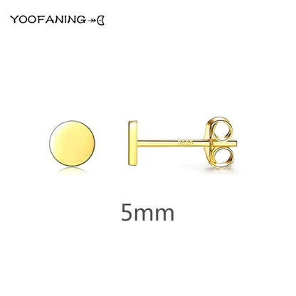 925 Sterling Silver Ear Needle Earrings – Simple Circular Gold & Silver Studs for Women Jewelry (Multiple Sizes)
