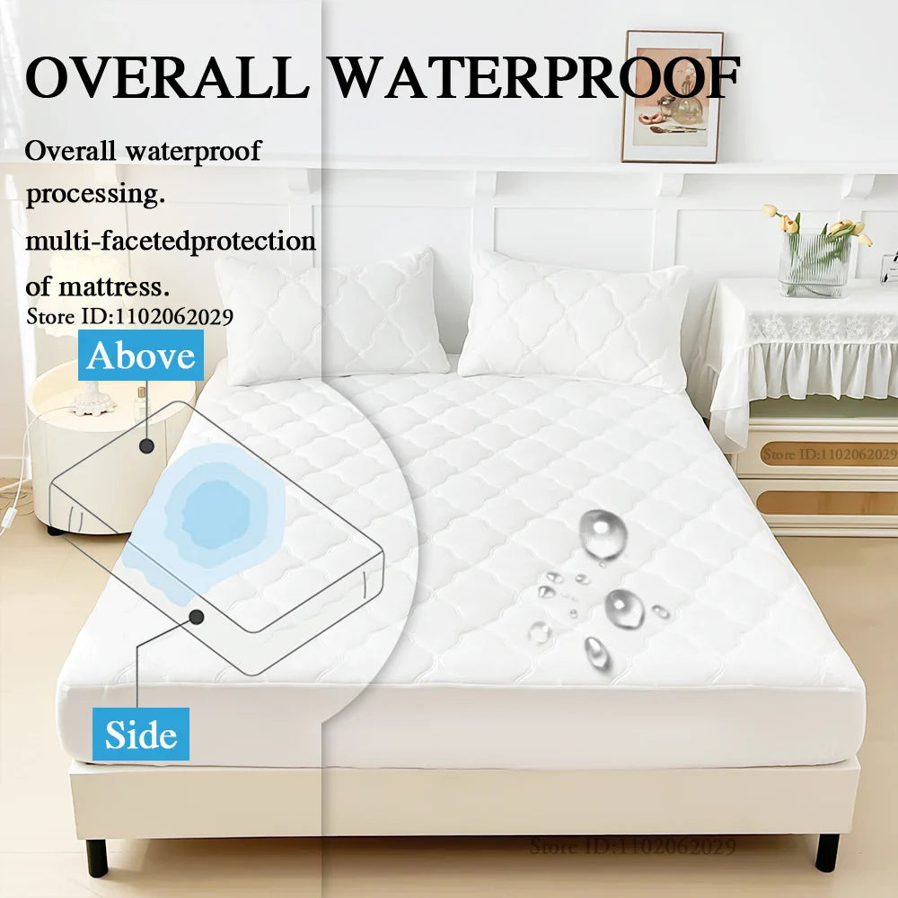 Waterproof Mattress Protector – Fitted Bed Cover for Single, Double, Queen & King Size Beds, Gray & White