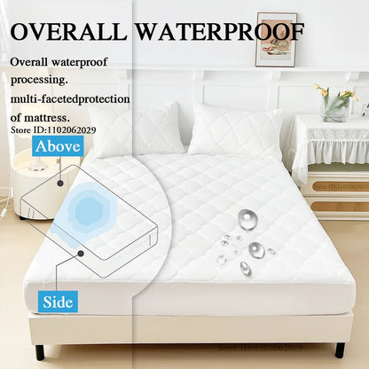 Waterproof Mattress Protector – Fitted Bed Cover for Single, Double, Queen & King Size Beds, Gray & White
