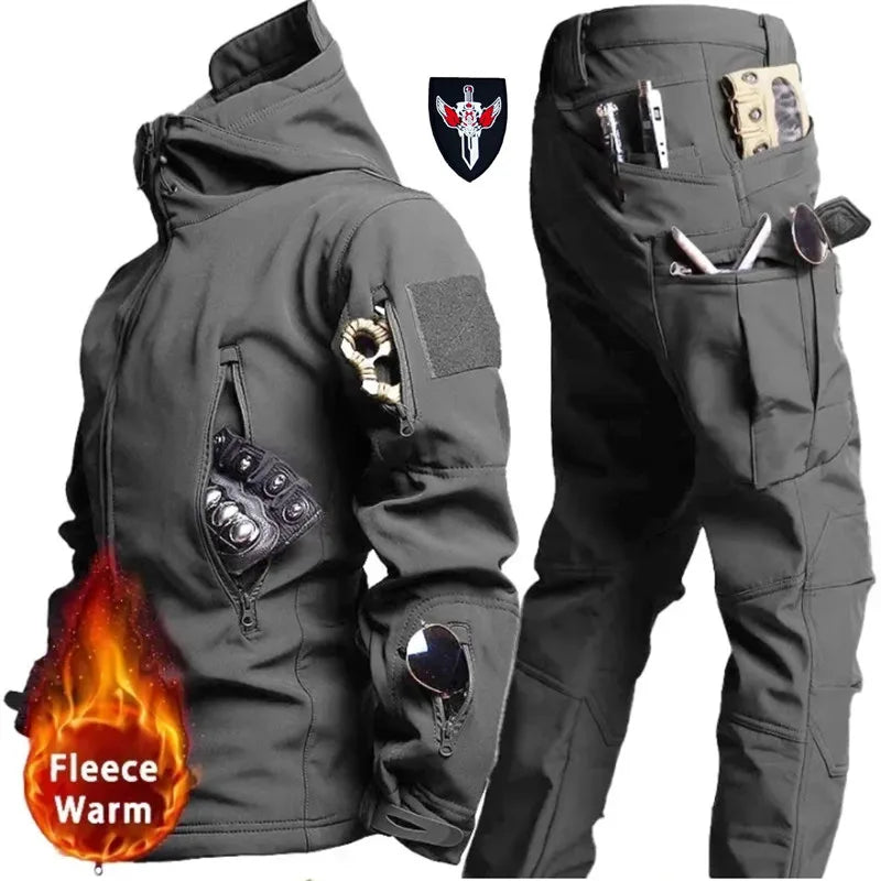Shark Skin Soft Shell Tactical Suit – Windproof Breathable Plush Outdoor Training Jacket & Pants Set