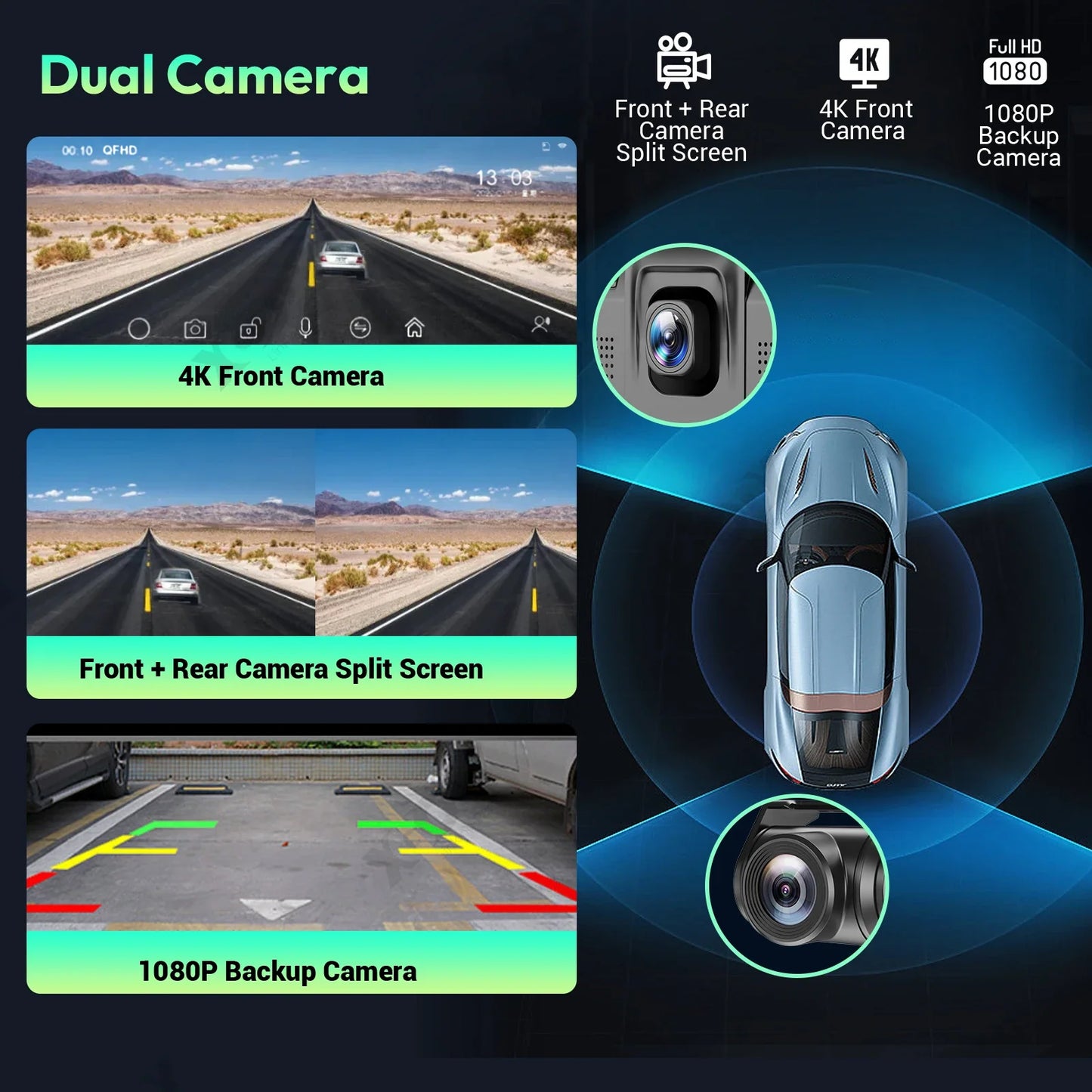 XGODY 10.26" 4K Dash Cam – Wireless CarPlay & Android Auto, Car DVR, GPS, WiFi, Rearview Camera, Dashboard Video Recorder