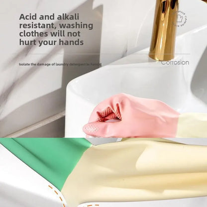 Thick Waterproof Latex Kitchen Gloves – Mint Green Rubber Cleaning Gloves for Dishwashing & Household Use