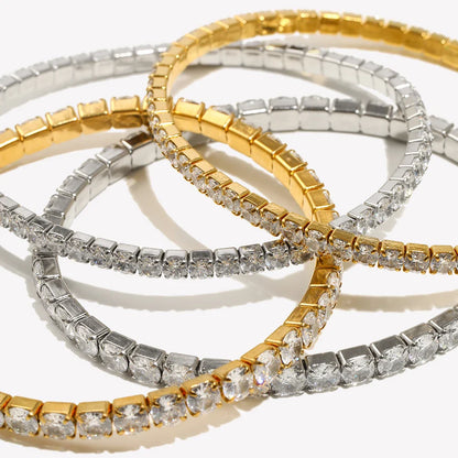 E.B.belle 3mm–4mm Square Zircon Elastic Bracelet – Stainless Steel Gold/Silver Fashion Jewelry for Women Charm Accessory