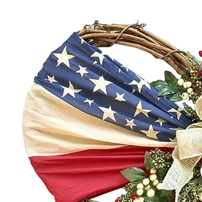 Patriotic American Flag Wreath for Front Door – Independence Day Hanging Decoration for Indoor & Outdoor Window Use, Artificial Red White Blue Wreath