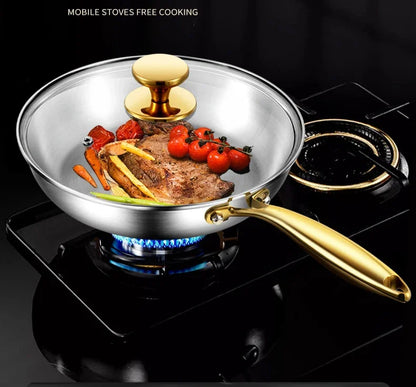 316 Stainless Steel Frying Pan – Uncoated Non-Stick Cooking Pot for Gas & Induction Stoves