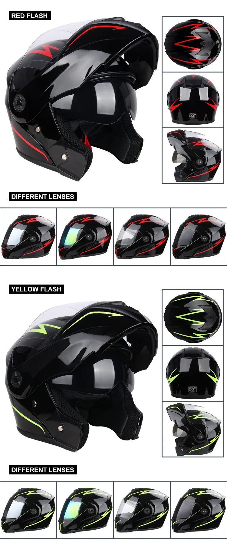 New Full Face Motorcycle Helmet – Racing Helmet with Double Sun Visor & Flip-Up Double Lens for Men & Women, DOT Certified