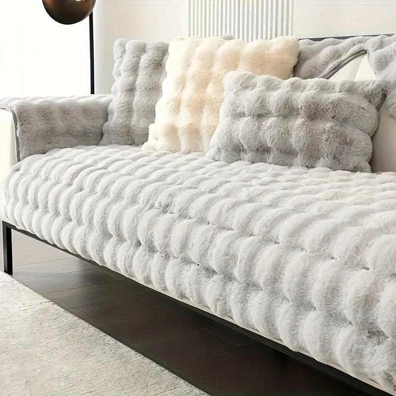 Thick Rabbit Fur Plush Sofa Slipcover - Non-Slip Soft Couch Cushion Cover for Modern Living Room Home Decor